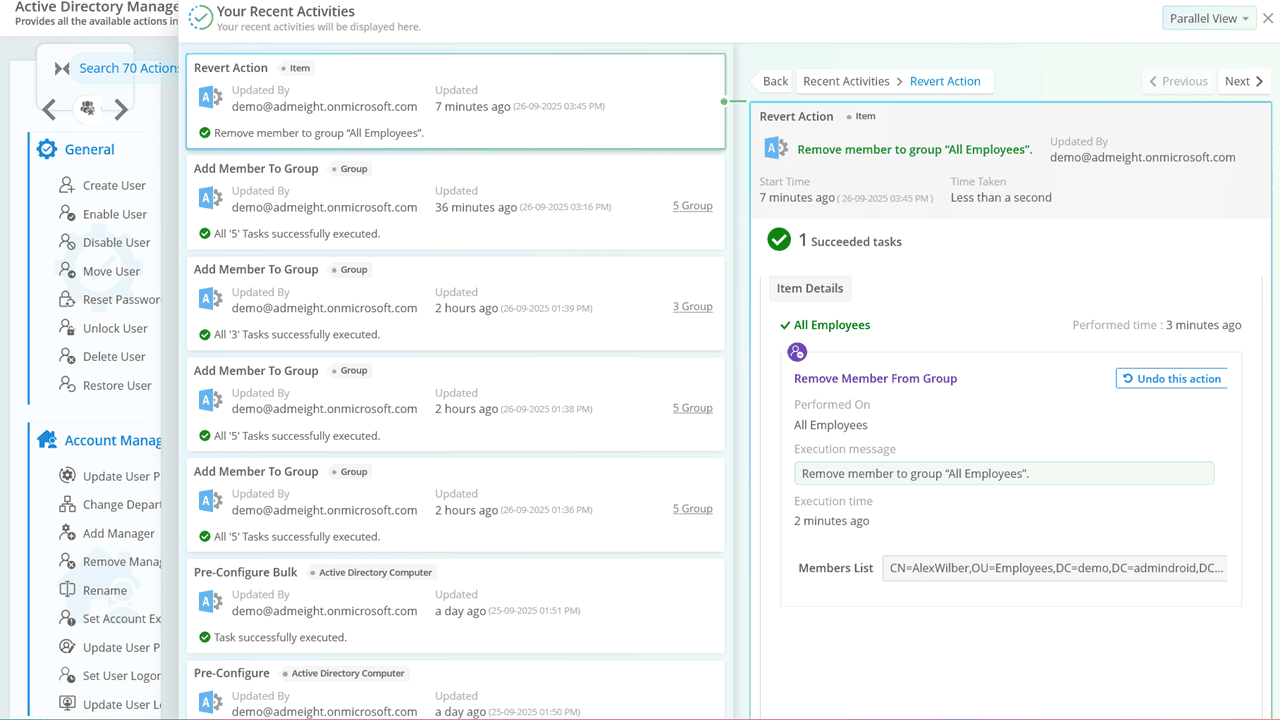 Revert managment action