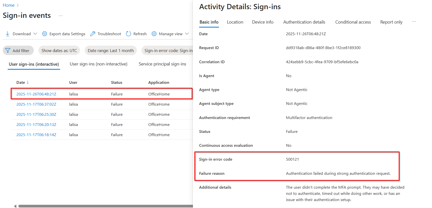 Error Details in Microsoft Entra Sign-in Logs