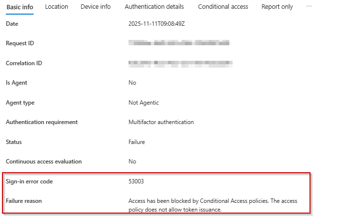 Sign-in error code status in Entra ID