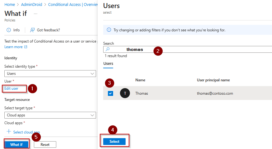 What If tool in Conditional Access Policies