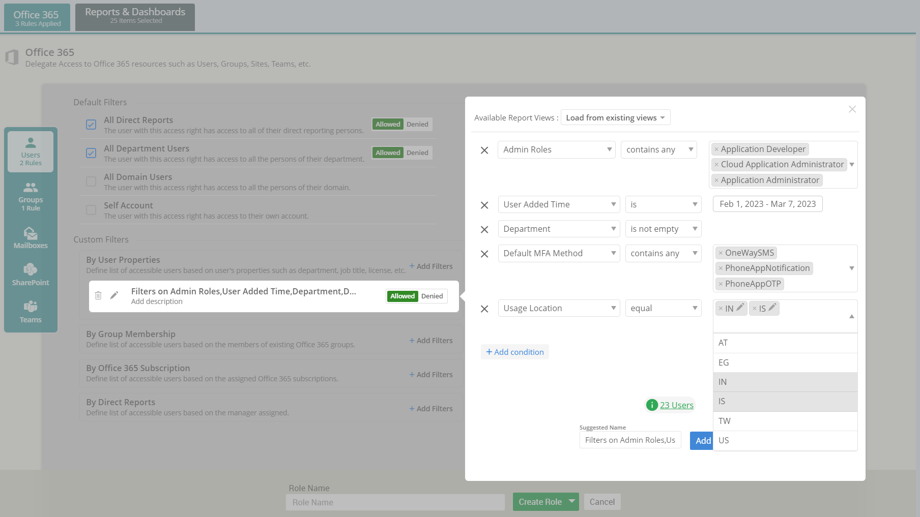 Delegated Admin Role Filters