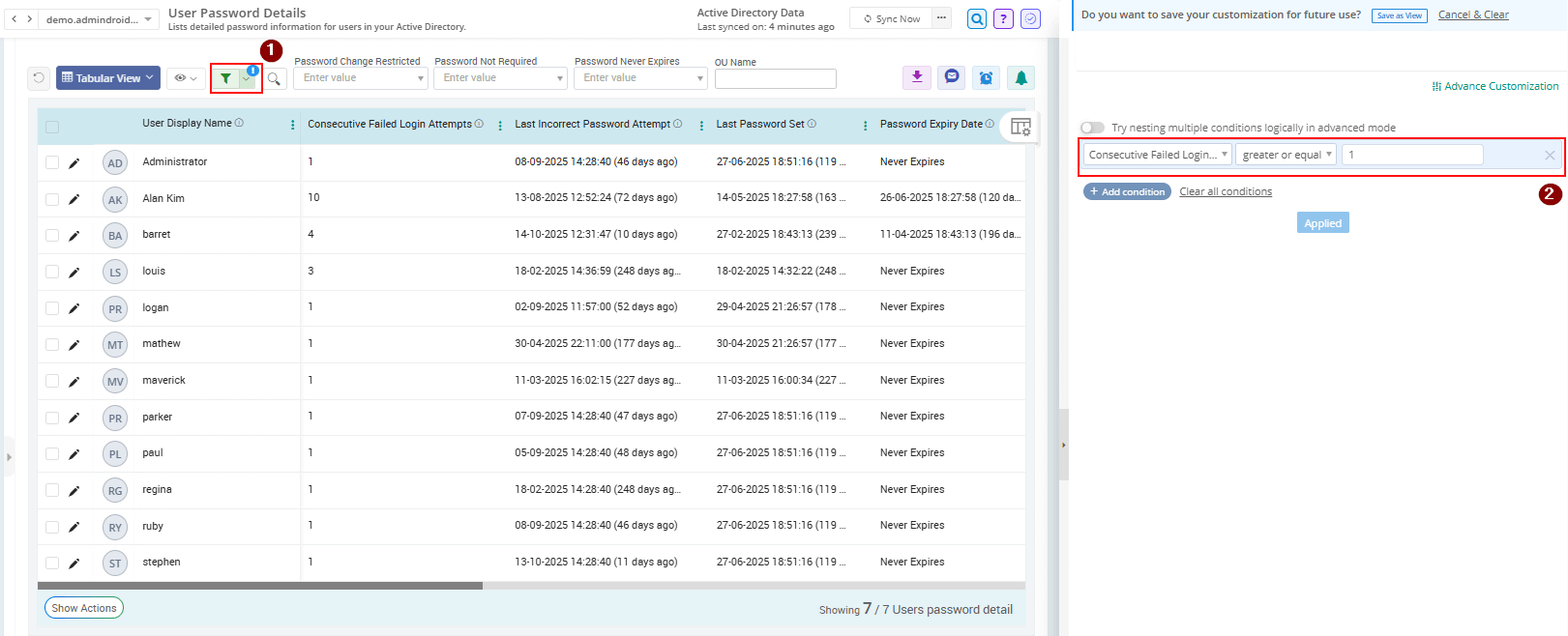List AD Users with Bad Password Attempts Using AdminDroid