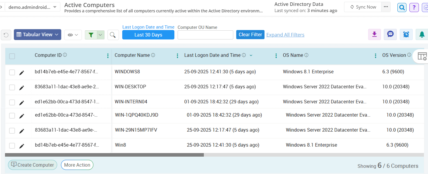 Track Active Directory Computers Last Logon Time Using AdminDroid