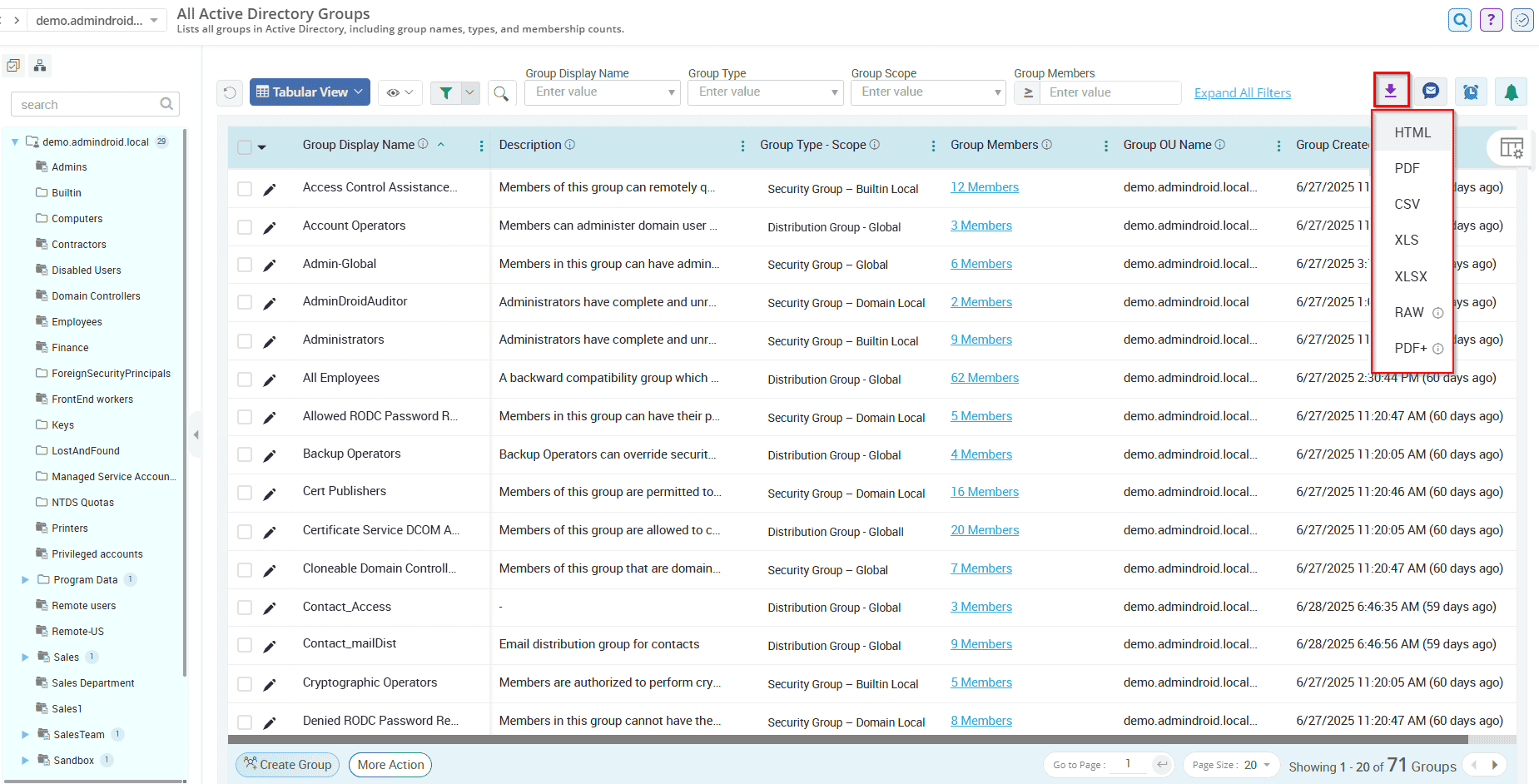 Export All Groups in Active Directory Using AdminDroid