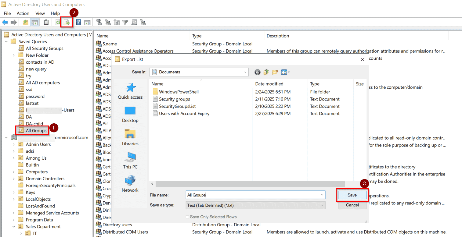 List All Active Directory Groups Using Saved Queries