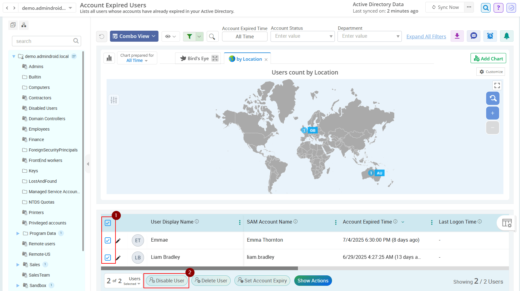Disassociated User Get a List of Disabled Users in Active Directory