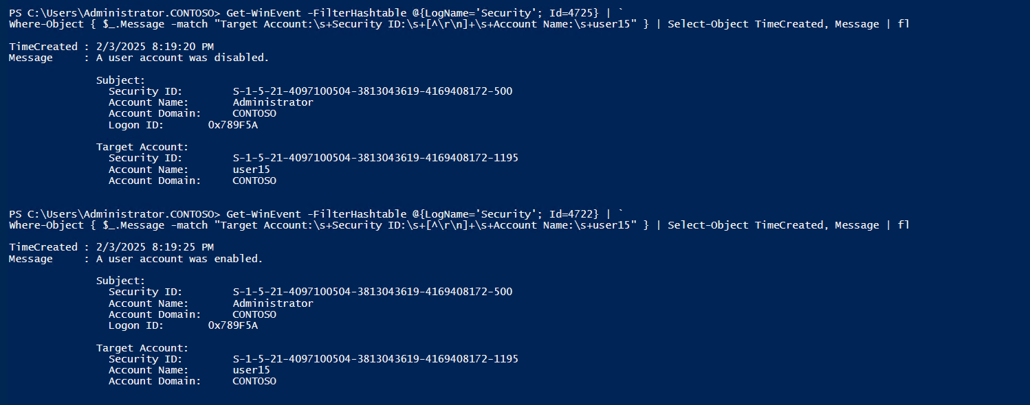 Disable Event Find Enabled Users in Active Directory