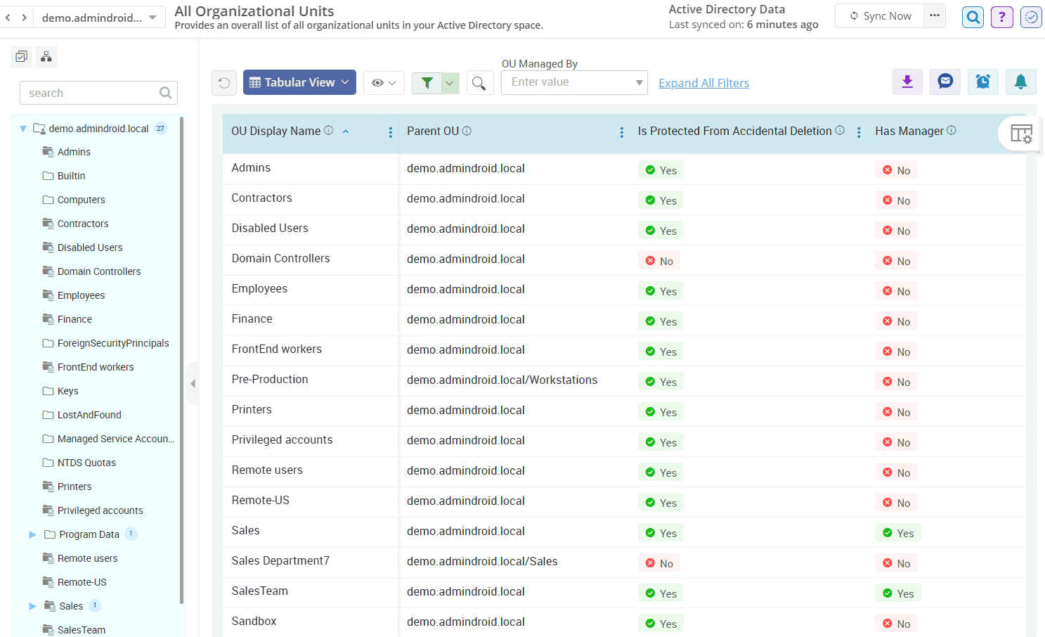 Track Active Directory OU Report Using AdminDroid
