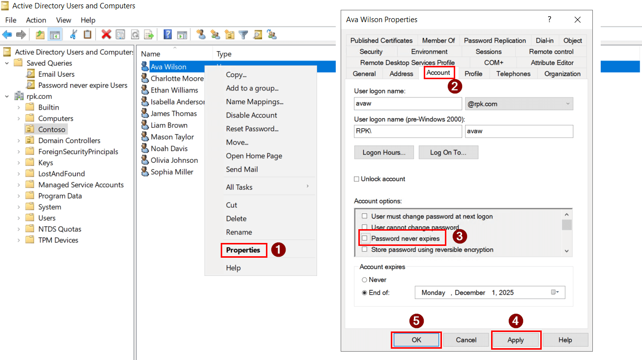 disable-never-expire-option-for-user-in-ad