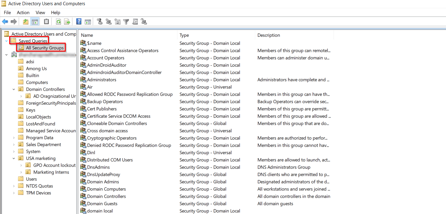 Security Query Code Export Security Groups in Active Directory