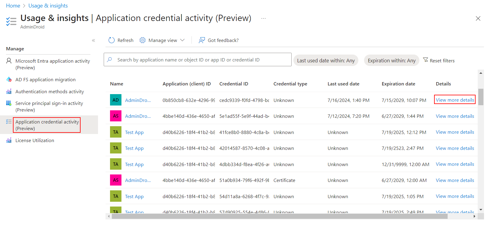 app-credential-activity-entra-admin-center