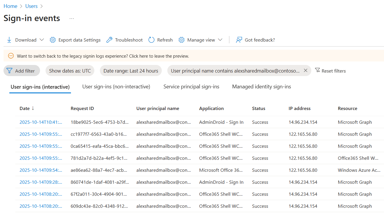 Get Shared Mailbox Sign-Ins Using Microsoft Entra Admin Center
