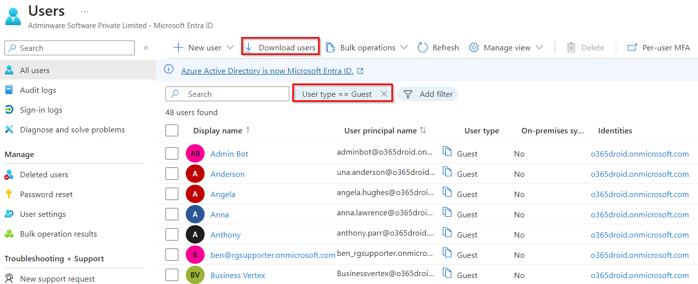 Azure Default User View Get a List of Users from Azure AD