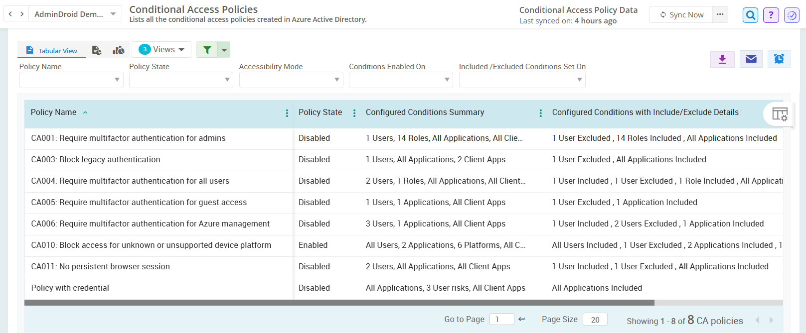 Conditional Access Insight Reporting Export Conditional Access Policies Report