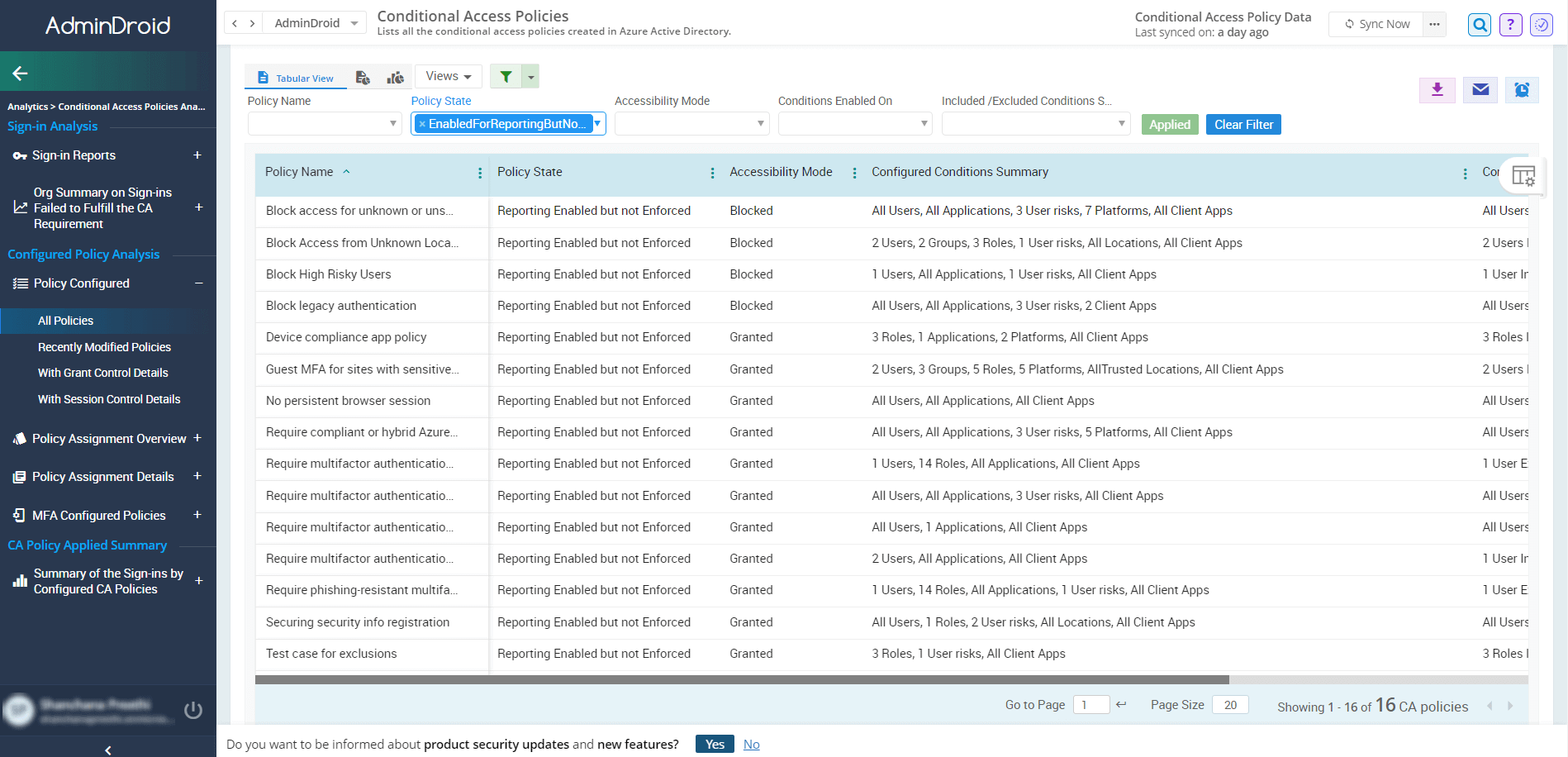 Conditional Access Insight Reporting Export Conditional Access Policies Report