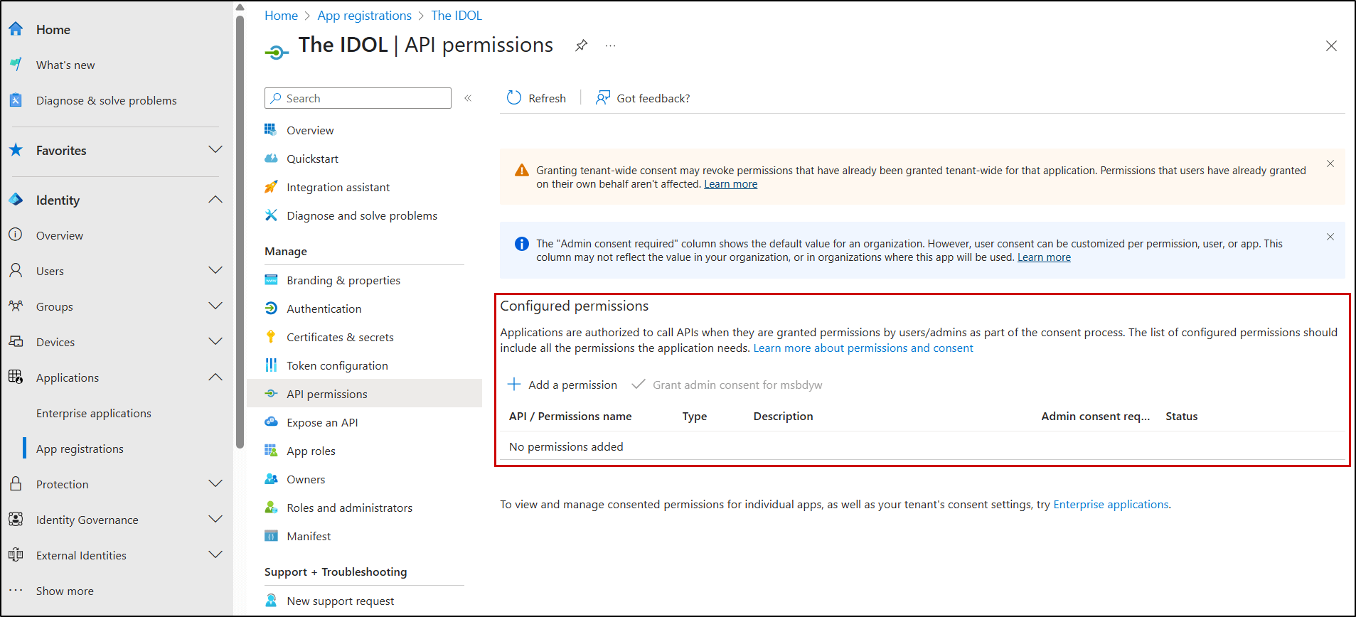 Check Applications Without API Permissions Using Entra Admin Center