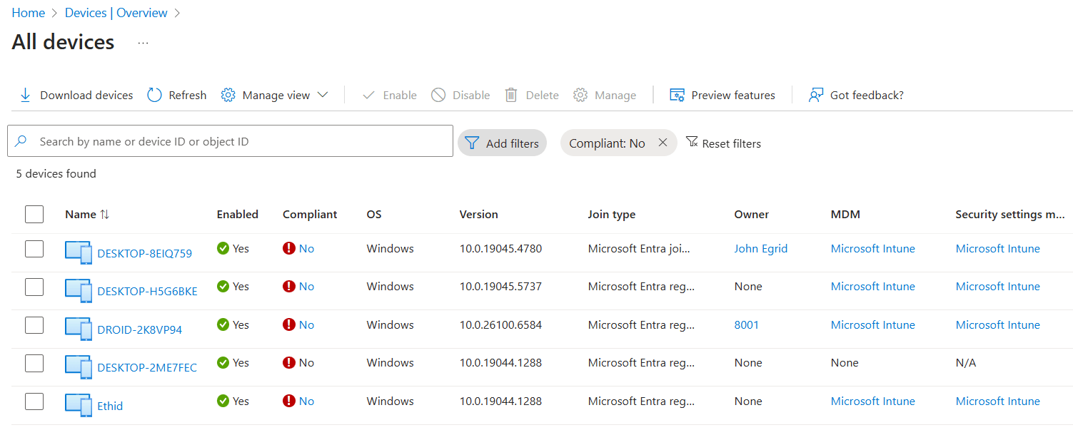 Identify Non-Compliant Devices Using Microsoft Entra Admin Center