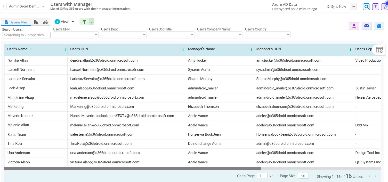 Retrieve Microsoft 365 Users with Manager Report using AdminDroid