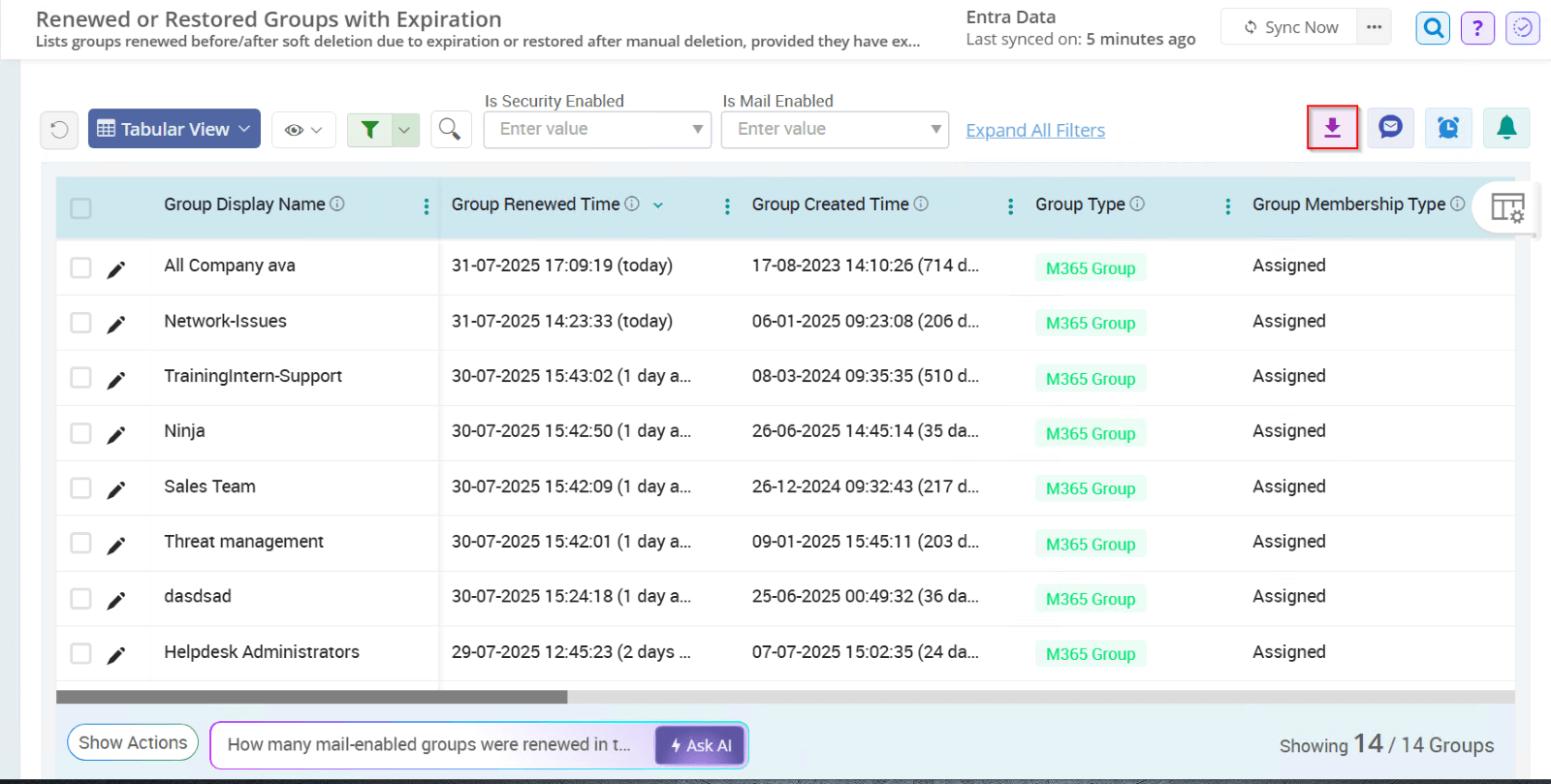 Export Renewed & Restored M365 Groups from AdminDroid