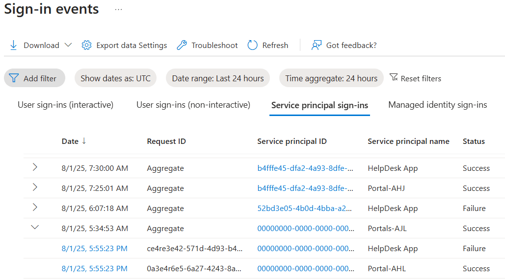 Monitor Service Principal Sign-Ins Using Microsoft Entra Admin Center