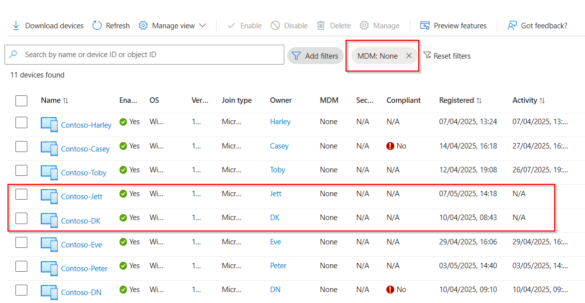 Such Device Discover Never Logged In Devices in Entra ID
