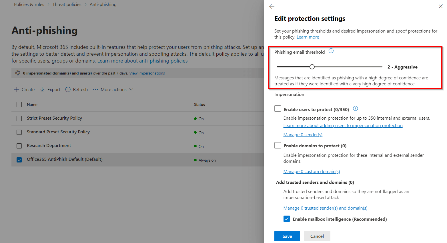 Set Action Threshold Example Identify Phishing Emails in Microsoft 365