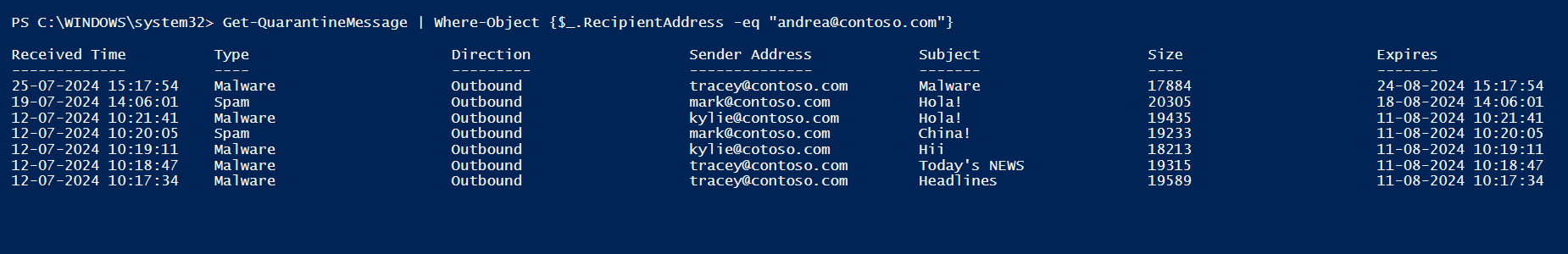 quarantine-report-specific-recipient-powershell-output