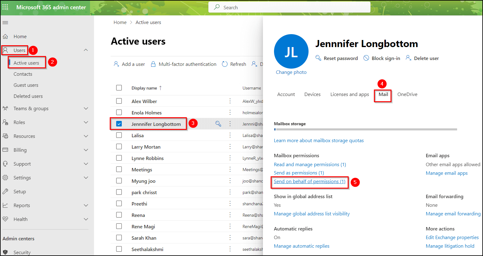 Get Send on Behalf Permissions in EXO