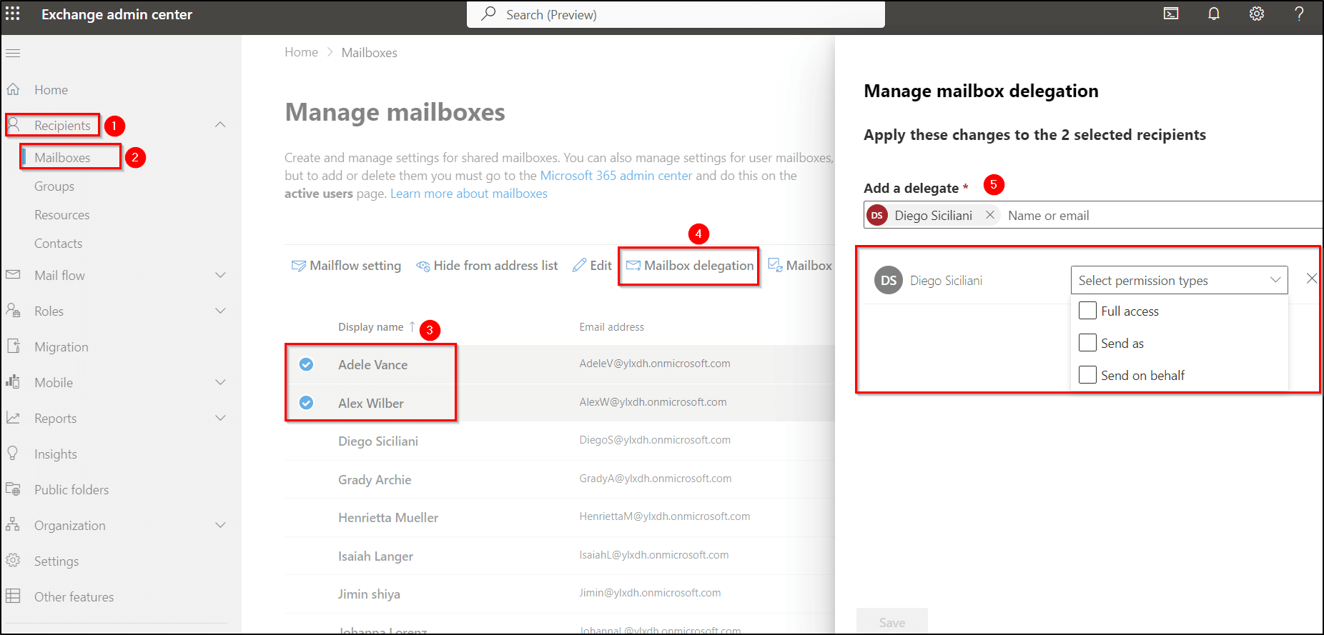 Get Send on Behalf Permissions in EXO