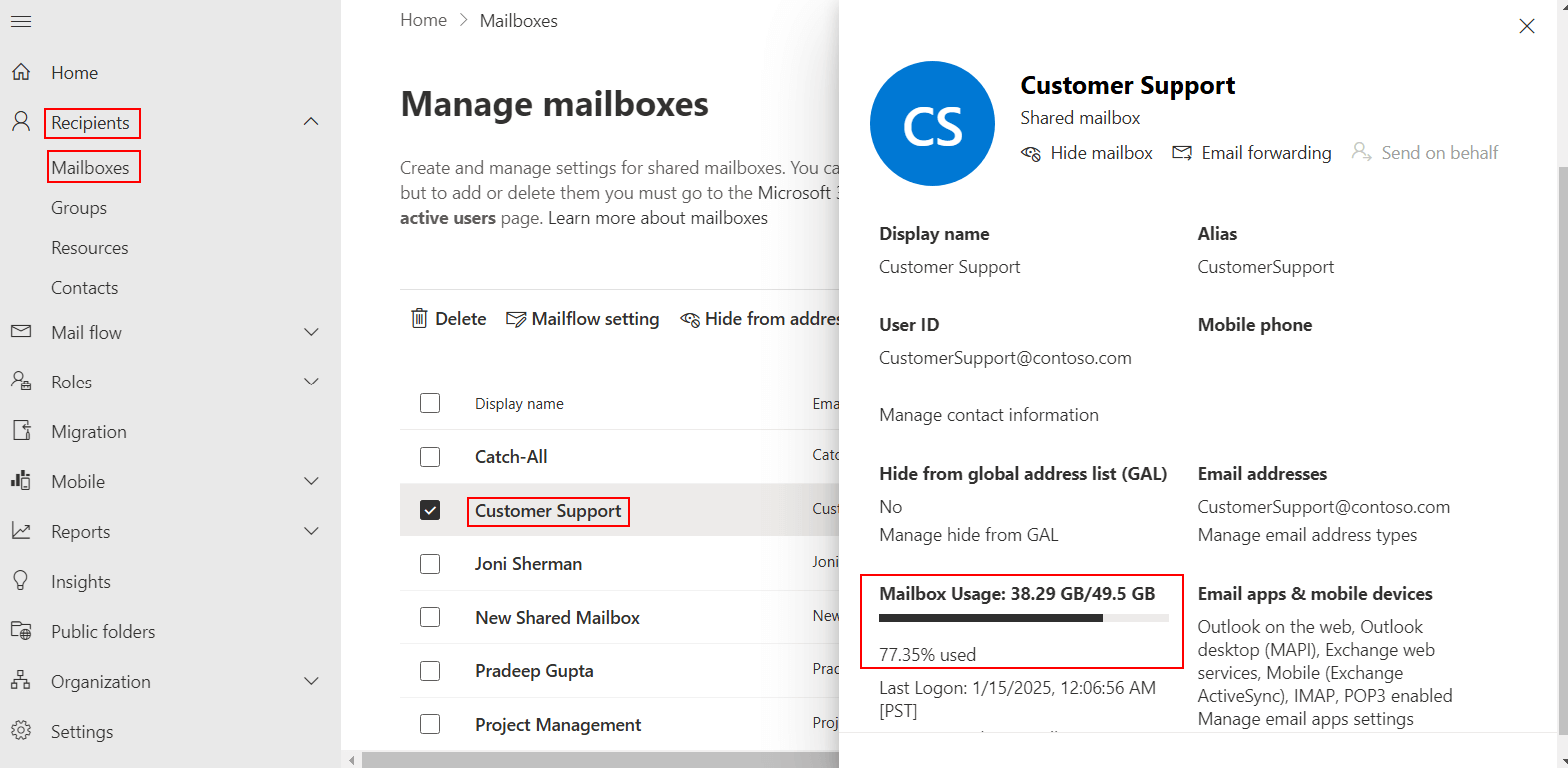 Get Shared Mailbox Size Report in Microsoft 365
