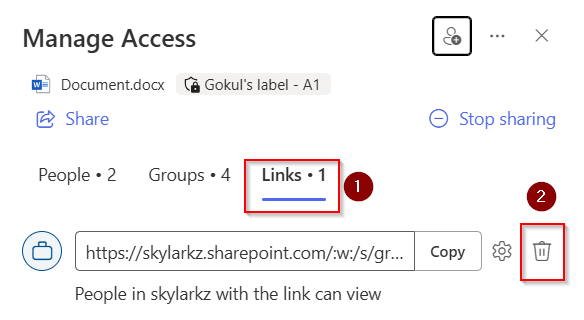 remove-sharing-link-in-sharepoint-online