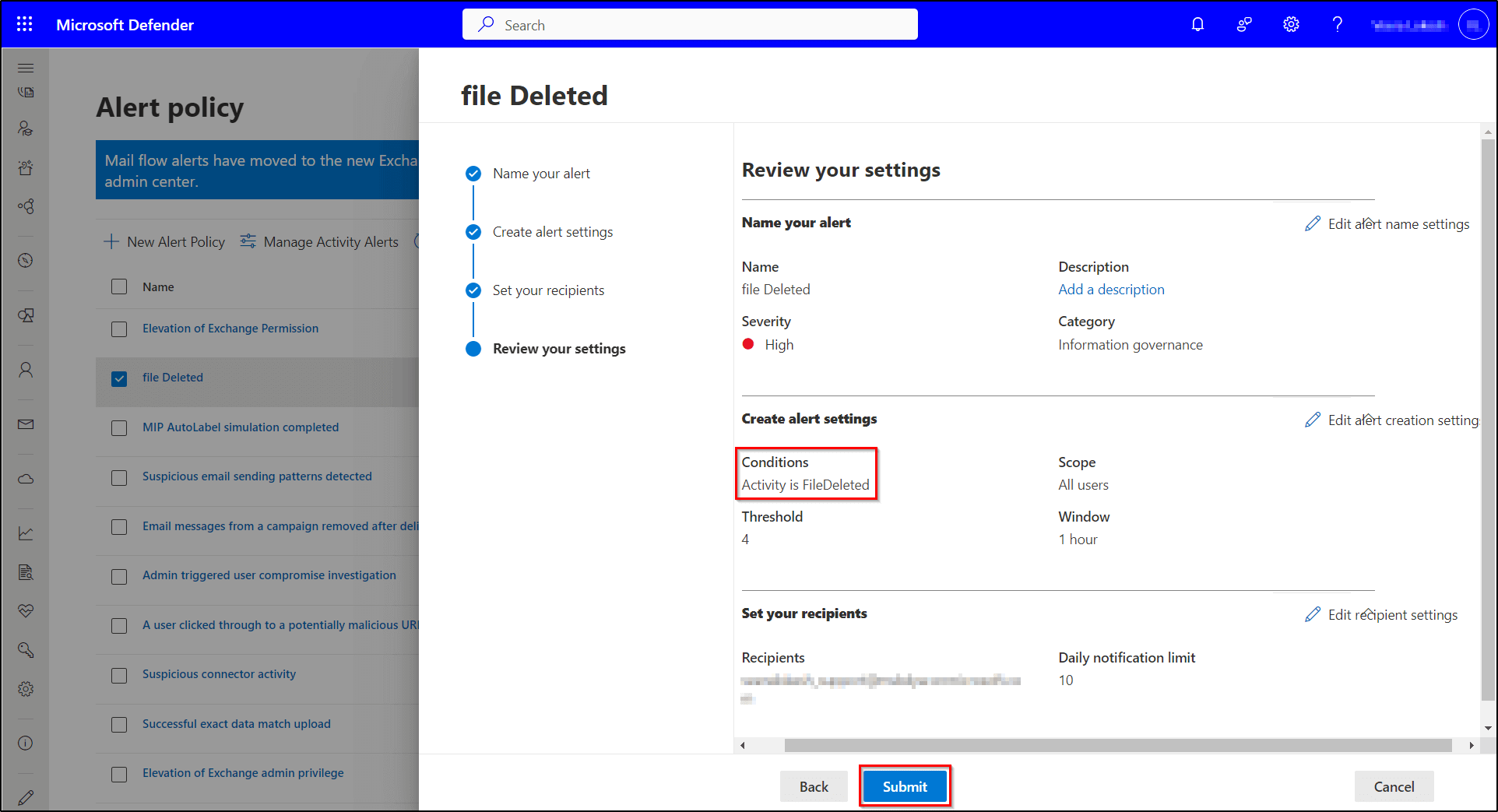 Pinpoint Advanced Alert Code Audit File Deletion in SharePoint Online and OneDrive