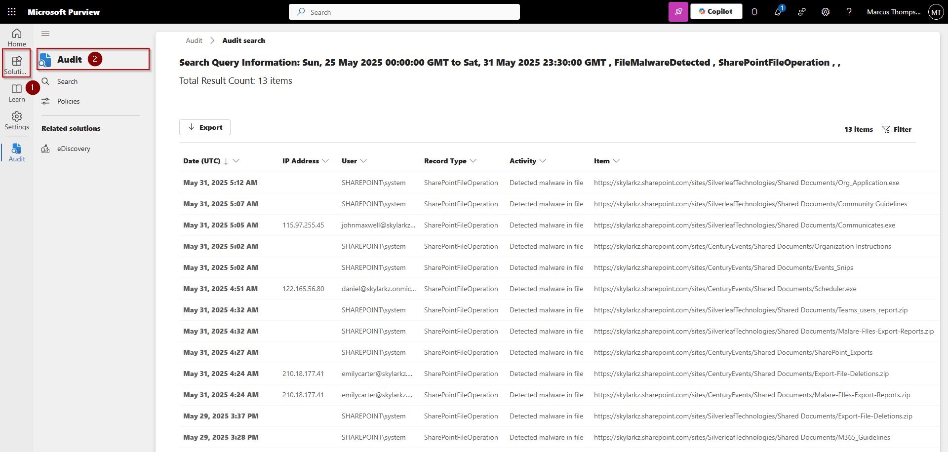Find SharePoint Malware Detection Logs Using Microsoft Purview