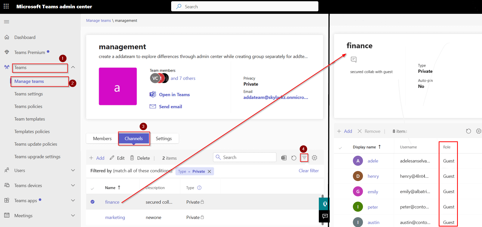Identify Guest Users in Private Channels Using Teams Admin Center